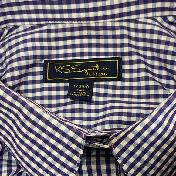 KS Signature Men's Long Sleeves Plaid Shirt Button Up Size‎ 17 Tall New - Picture 10 of 12